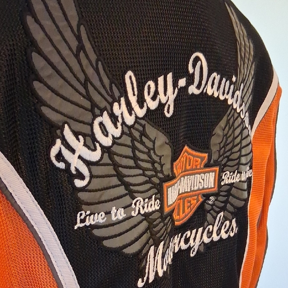 Harley-Davidson Black Mesh Bomber Style Biker Jacket with White Logo - Picture 3 of 13